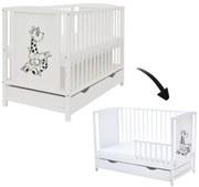 Patut din lemn masiv 120x60 cm Bria alb cu sertar, include bariera, reglabil pe 3 nivele, certificat EN71