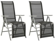 vidaXL Scaune grădină rabatabile, 2 buc, argintiu, textilenă&amp;aluminiu