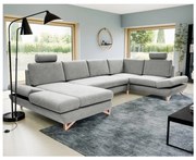 Canapea colțar extensibilă AVESTA, tapițată, în formă de U, gri, cu spațiu de depozitare