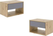 Set 2 Noptiere Pedro, 1 Sertar, Stejar Artisan/Antracit, 53 x 35 x 33 cm