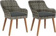 vidaXL Scaun pentru Grădină 2 pcs Gri 62.5 x 55 x 82 cm poliratan