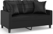 vidaXL Canapea cu 2 locuri cu pernuțe, negru, 120 cm, piele ecologică
