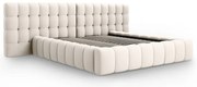 Pat matrimonial crem tapițat cu spațiu de depozitare cu somieră 200x200 cm Mamaia – Micadoni Home