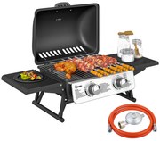 Outsunny Grătar pe Gaz Portabil cu 2 Arzătoare și Capac cu Termometru, Negru | Aosom Romania