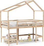 vidaXL Pat etajat cu scară și acoperiș, alb, 80x200 cm, lemn masiv pin