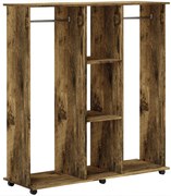 HOMCOM Dulap cu bară de umeraș mobilier de depozitare mobil 6 roți 120 x 40 x 128 cm din lemn maro | Aosom Romania