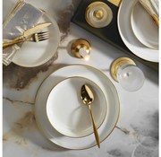 Set de veselă 16 piese, porțelan alb cu accente aurii
