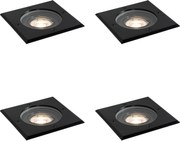 Set de 4 spoturi de exterior negre pătrate reglabile IP65 - Delux