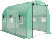 Outsunny Seră 3 x 2 x 2 m din folie cu ușă rulantă, 2 uși cu fermoar &amp; 6 ferestre cu plasă, tije de susținere, Verde | Aosom Romania