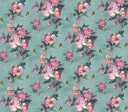 Tapet Madama Butterfly, Teal Green Luxury Floral, 1838 Wallcoverings, 5.3mp / rola