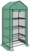 Outsunny Seră de Grădină în 4 Niveluri cu Ușă Rulantă, Seră Mica din Metal & PE, 69x49x158 cm, Verde Închis | Aosom Romania