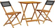 vidaXL Set mobilier bistro, 3 piese, negru, poliratan și lemn masiv