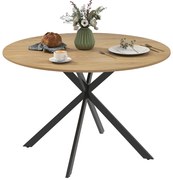 HOMCOM Masă de dining rotundă pentru 4 persoane 120 cm stil industrial cu plank aspect lemn, picioare incrucisate din oțel, stejar | Aosom Romania