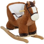 AIYAPLAY Cal Balansoar pentru Copii 18-36 Luni cu Sunete, Bază din Lemn și Centură de Siguranță, 68x33x45 cm, Maro | Aosom Romania