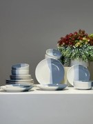 Set Farfurii 3 piese Artizan Albastru Indigo Pal (1 Farfurie 26cm, 1 Farfurie 20cm, 1 Bol 450ml) produs glazurat manual