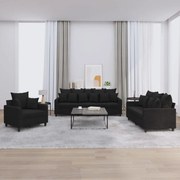 vidaXL Set de canapele cu perne, 3 piese, negru, catifea