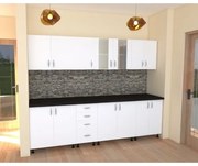 Bucatarie Alfa 2.6 metri PAL alb cu blat Negru