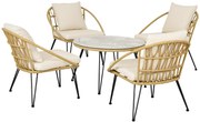 Outsunny Set Grădină din Ratan din 5 Piese, Set de Exterior cu Masă Rotundă și 4 Scaune cu Perne, 82x82x50 cm, Bej | Aosom Romania