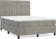 vidaXL Pat box spring cu saltea, gri deschis, 140x190 cm, catifea