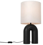 Lampa de masa de design neagra cu abajur din in alb - Lotti