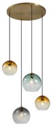 Lampă suspendată bronz cu sticlă rotundă fumurie, ambră și verde, cu 4 lumini - Bao