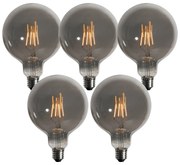 Set de 5 becuri LED E27 cu 3 trepte de intensitate, fumurii, G125 4W 150 lm 1900K
