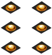 Set de 6 spoturi încastrate negre cu auriu 9,3 cm rotative și înclinabile - Chuck