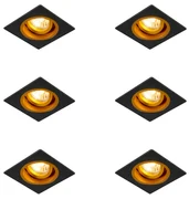 Set de 6 spoturi încastrate negre cu auriu 9,3 cm rotative și înclinabile - Chuck