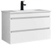 Mască de baie Cube 80 cu chiuvetă ceramică, 2 sertare, vopsită în alb lucios