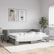 vidaXL Pat de zi cu extensie, gri deschis, 90x200 cm, textil