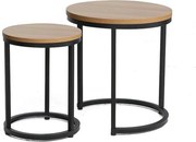 Set 2 masute cafea HOLA, stejar/negru, PAL laminat/metal