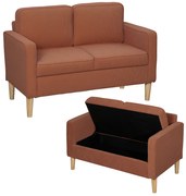 HOMCOM Canapea 2 Locuri cu Spatiu de Depozitare si Picioare Solide de Lemn, pentru Sufragerie, Dormitor, 117 x 63 x 79 cm, Portocaliu | Aosom Romania