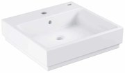 Lavoar baie pe blat alb 50 cm, patrat, orificiu baterie, Grohe Cube Ceramic Pure Guard