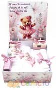 Trusou botez personalizat cu 8 piese - Ursulet Roz - SPB-108