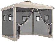 Outsunny Pavilion Pliabil, reglabil în înălțime, perdele de plasă, geantă de transport, structură metalică, 3 x 3 x 3 m, Bej | Aosom Romania