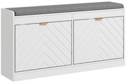 HOMCOM Banc pentru pantofi, banc de depozitare, șezut căptușit, sertar rabatabil, ușă cu model 106 x 24 x 52,5 cm, alb | Aosom Romania