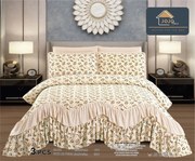 Cuvertura Pat Dublu Bumbac Finet 3 Piese Cu Volanase - Crem
