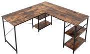 Birou in forma de L, cu rafturi, transformabil, maro