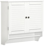 Șifonier de Perete pentru Baie kleankin - Dulap cu 2 Uși jaluzele și raft - Suport pentru Prosoape - Lemn Alb | Aosom Romania