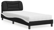 vidaXL Pat cu saltea, negru și alb, 90x200 cm, piele ecologică