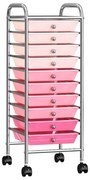 vidaXL Cărucior de depozitare mobil cu 10 sertare, roz ombre, plastic