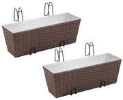Jardiniera din ratan pentru balcon, 50 cm, 2 buc, Maro