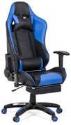Scaun gaming albastru din piele ecologica cu suport picioare si spatar rabatabil OFF 306