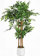 HOMCOM Plantă Artificială Banian 120 cm, cu Trunchi din Lemn Masiv și Ghiveci pentru Interior, Verde | Aosom Romania