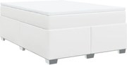 vidaXL Pat box spring cu saltea, alb, 140x200 cm, piele ecologică
