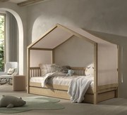 Pat Casă Forrest Beech 90x200 cm, pentru Camera Copii, din Lemn de Fag, cu Sertar și Set Textil – Vipack