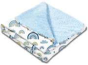 Paturica dubla pufoasa cu doua fete 100x78 cm Kidizi Fluffy Blue Rainbow
