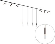 Sistem de iluminat pe șină modern negru cu 6 spoturi și 4 lumini suspendate bronz închis monofazat - Slimline Avery Loyce