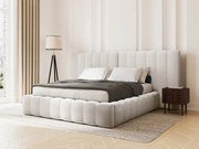 Pat tapitat cu somiera rabatabila si lada depozitare, 200x200 cm, Micadoni Home, Kelp-138, tablie dubla, tesatura structurata chenille, bej