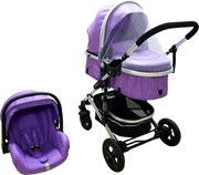 Carucior nou nascuti 3 in 1 Baby Care™ PRO 531 , Cadru Aluminiu, Amortizoare, Roti din cauciuc plin AVE, Landou, Scoica auto, Spatar reglabil 3